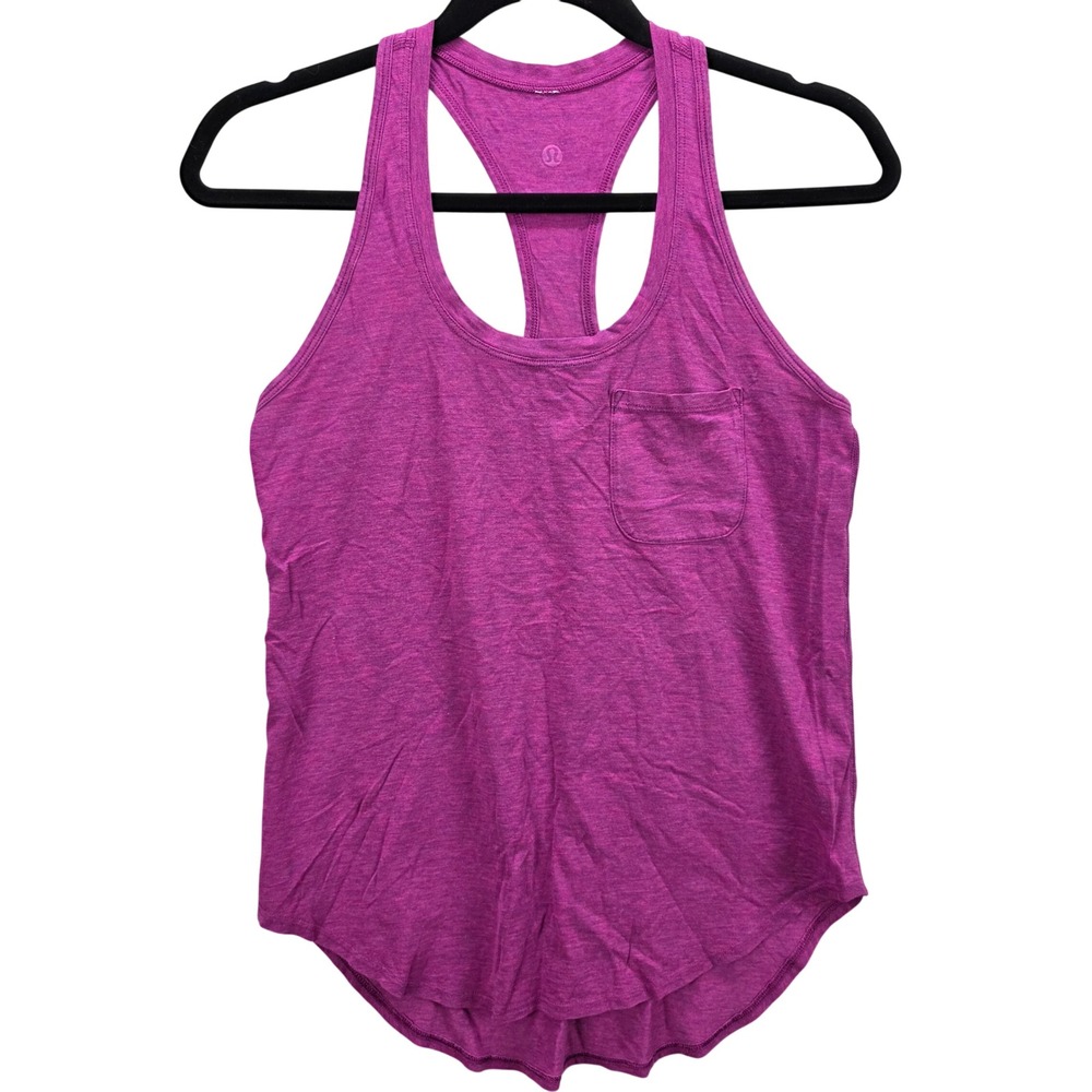Lululemon‎ Womens Heathered Purple Racerback Tank Top with Pocket Cotton Blend 4